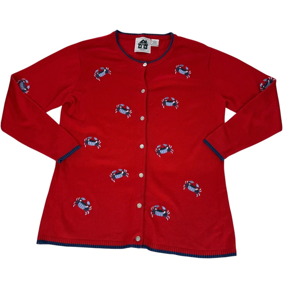 Storybook Knits Red Crab Embroidered Button Up Cardigan Sweater‎ Women's Size S